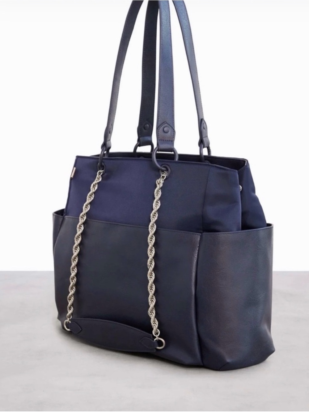 BÉIS The Diaper Bag Black Large Tote Silver Chain Crossbody Baby Travel Bag